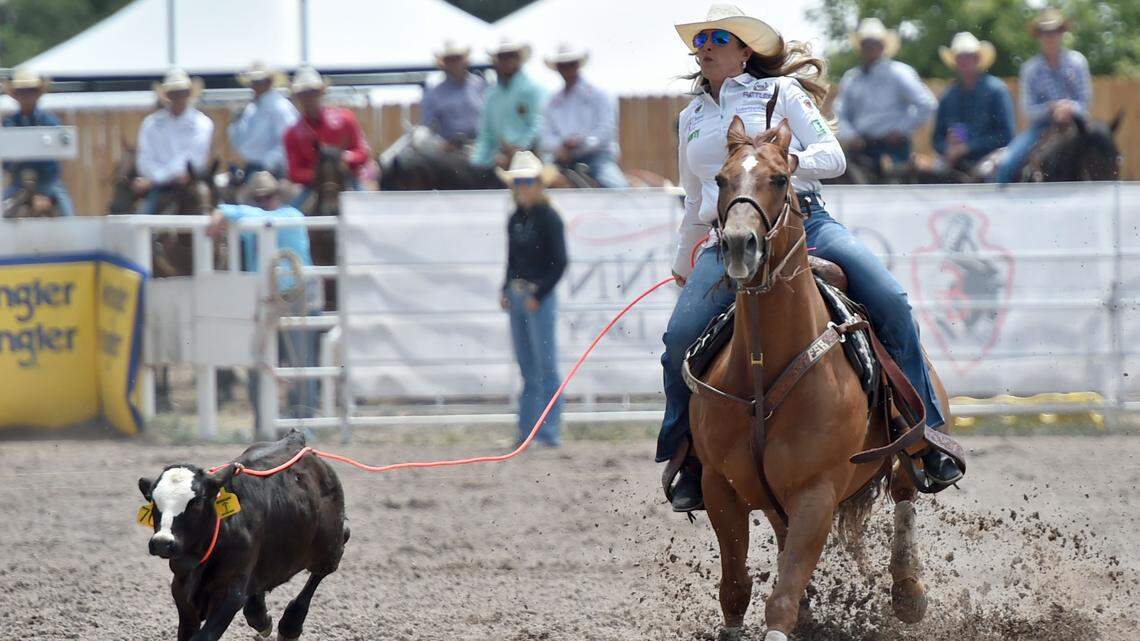 Jackie Crawford of Stephenville competes in break-away roping during the Cheyenne Frontier Days Rodeo in Wyoming in July. Crawford is able to compete in Cheyenne and other high-profile rodeos since the sport expanded break-away roping.