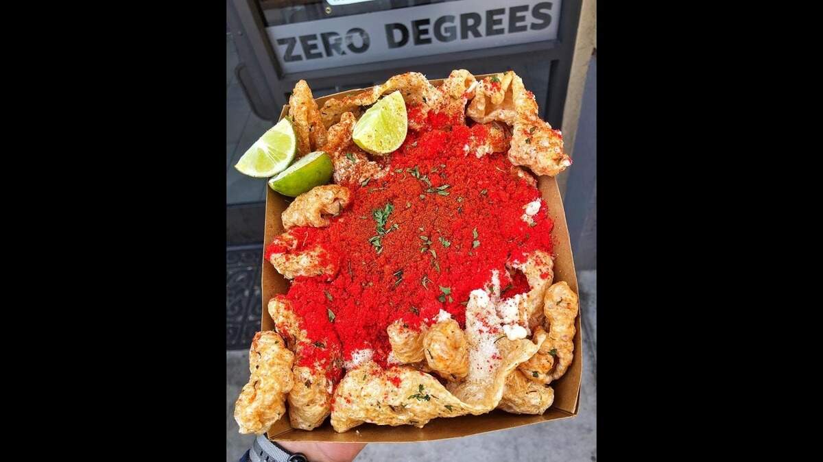 The hot and spicy chilotes (chicharrons with elotes covered by Hot Cheetos) at Zero Degrees
