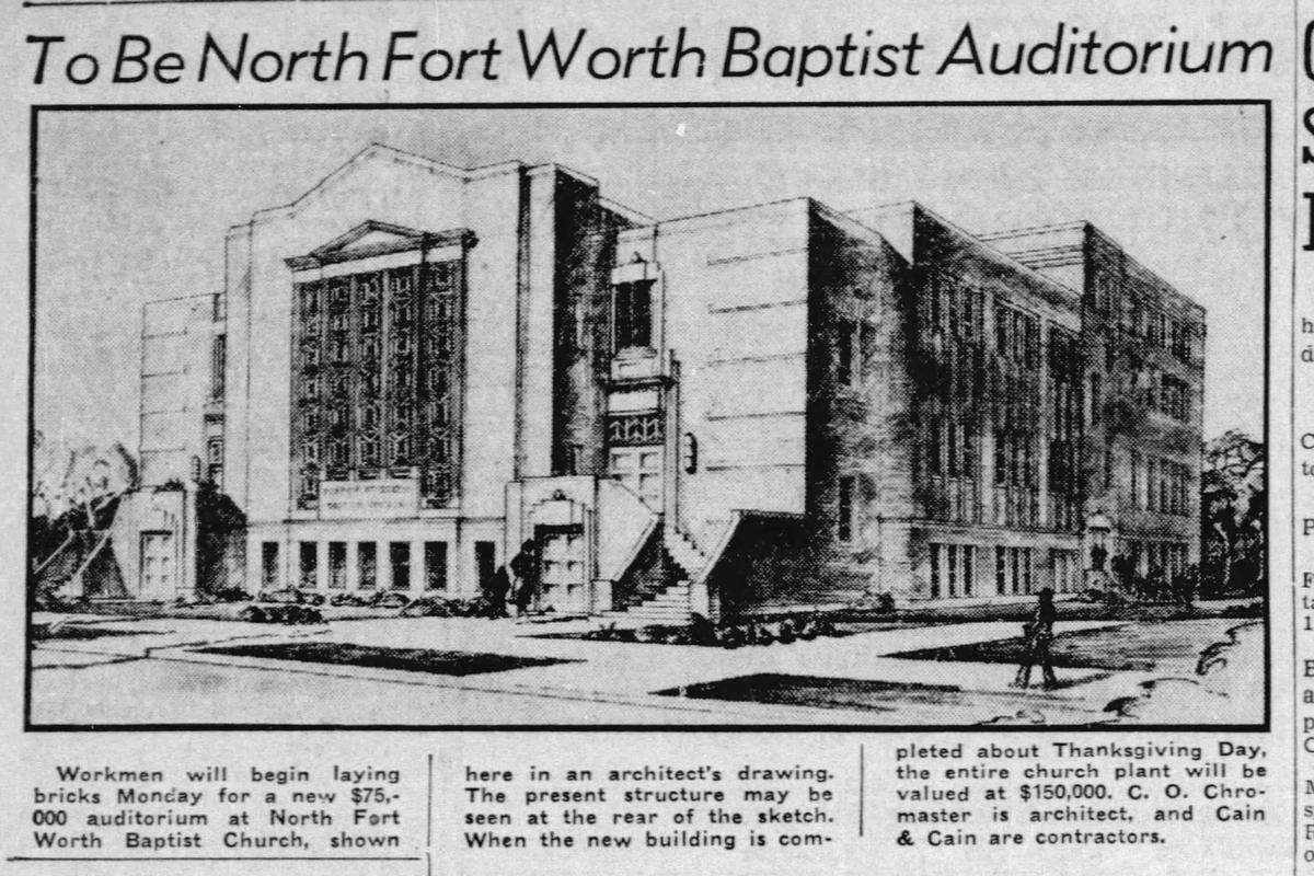 This rendering of a new $75,000 auditorium at North Fort Worth Baptist Church published in the Star-Telegram on Aug. 9, 1941.