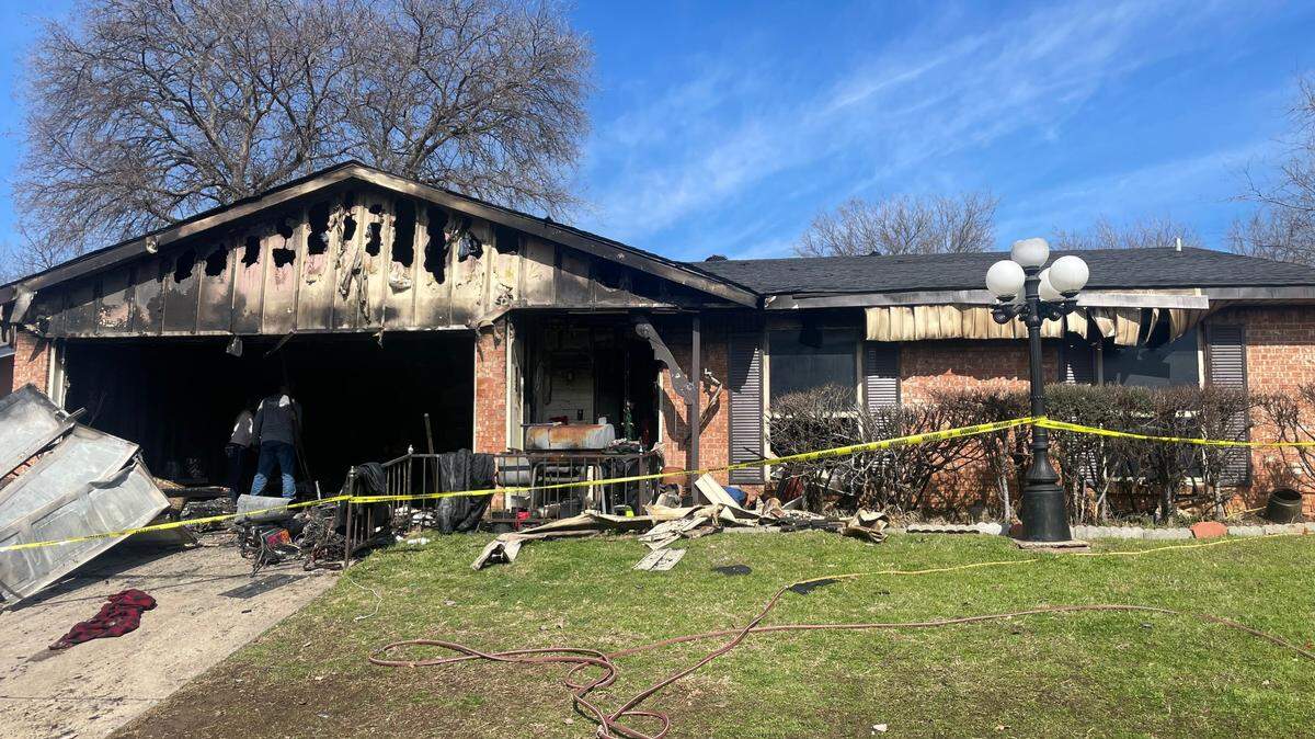 Nena Pounds’ house on Pecos Street in Fort Worth was damaged in a fire Tuesday, Feb. 6, 2024. The second fire truck to respond crashed while on its way to the scene, injuring four firefighters.