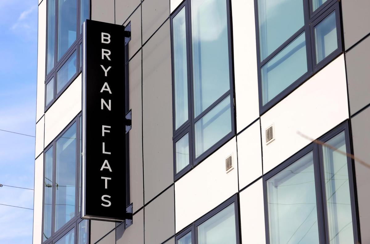 Bryan Flats is located in the Near Southside neighborhood off South Main Street in Fort Worth. The complex features urban efficiency apartments with communal spaces on each floor.