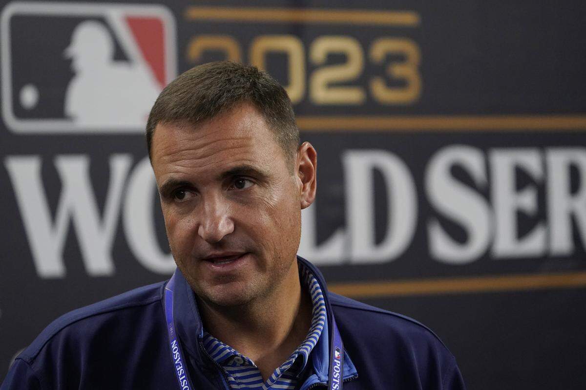 Oct 28, 2023; Arlington, TX, USA; Texas Rangers General Manager Chris Young before the game against the Arizona Diamondbacks in game two of the 2023 World Series at Globe Life Field. Mandatory Credit:Raymond Carlin III-USA TODAY Sports