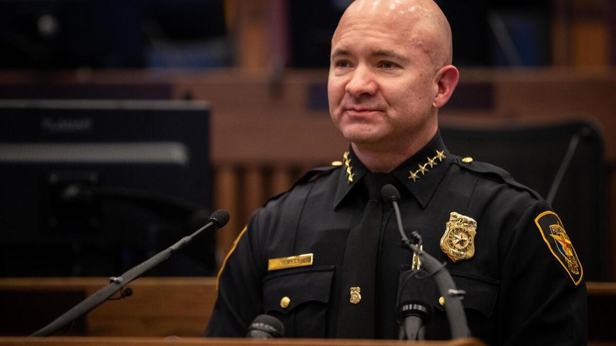 Fort Worth Police Chief Neil Noakes, shown at a press conference in January 2021, said Tuesday shootings in the city have more than doubled in the past 10 years.