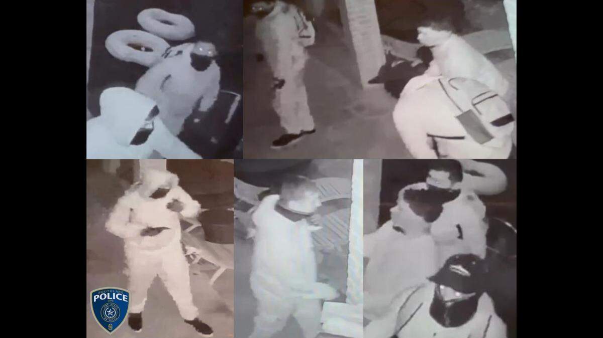Still images from home security video show four suspects being sought by Southlake, Texas police in a home invasion break-in on Friday, April 4.