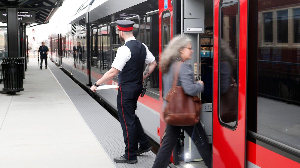 Julie Potter boards a TEXRail train at Grapevine’s Main Street Station Thursday, Jan. 09, 2020. Trinity Metro is one step closer to realizing its long-held goal of extending the line into Fort Worth’s Near Southside after receiving a grant from the federal government. (Special to the Star-Telegram Bob Booth)