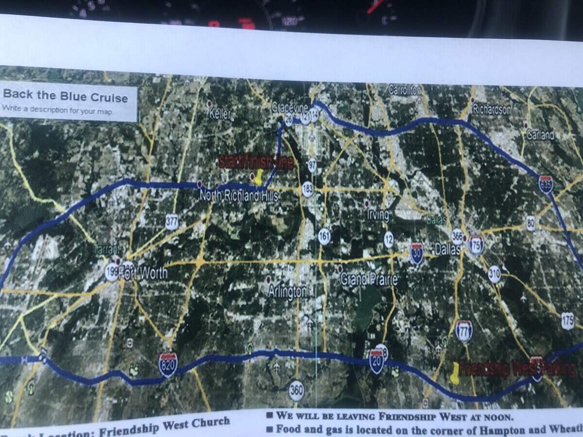 The Back the Blue Cruise planned to circle Dallas and stop at Friendship-West Baptist Church.