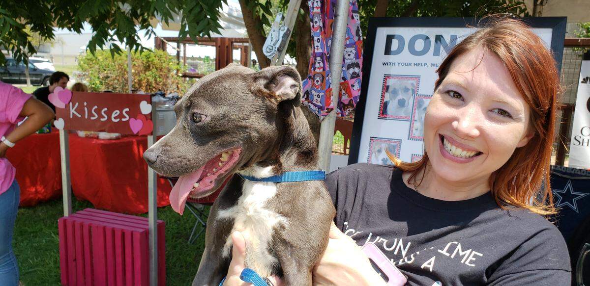 Clear the Shelters volunteer Kristina Meche, 36, of Arlington holds a dog with no name and no home on Clear the Shelters Day at the Chuck Silcox Animal Care and Adoption Center on Saturday.