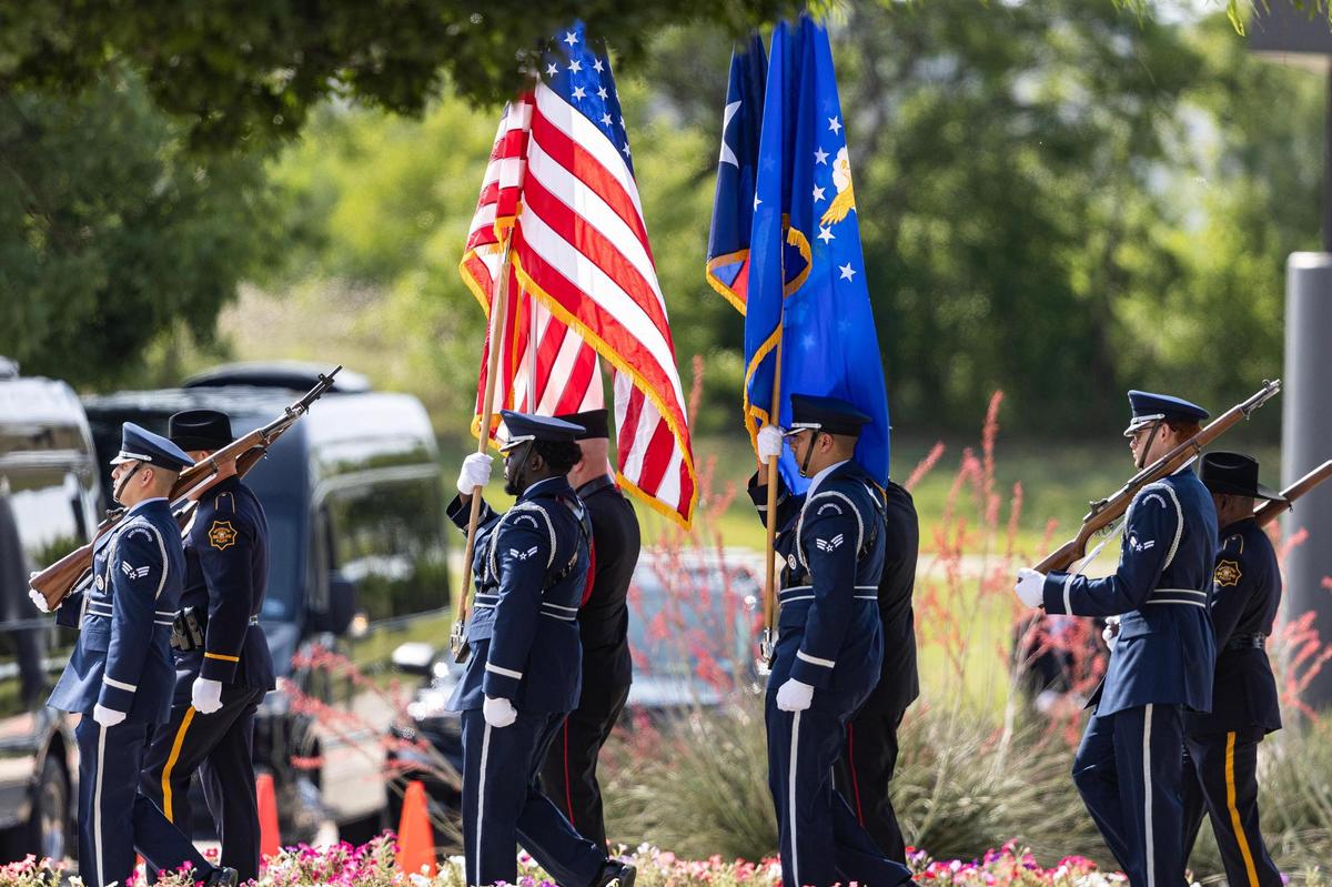 The U.S. Air Force Color Guard exits the military ceremony after the funeral for Ava Moore at the Met Church in Fort Worth on Saturday, May 31.