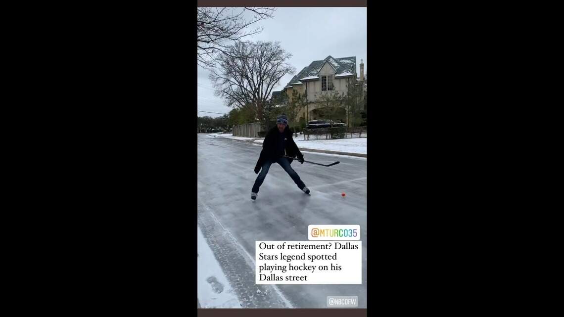 Dallas Stars legend Marty Turco skates the ice on North Texas neighborhood street