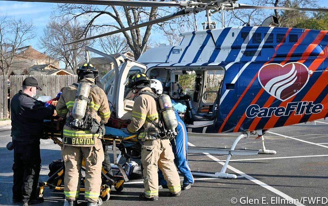 Fort Worth firefighters rescued two children from inside a burning home on Monday, Feb. 1, 2021 on South Jennings Avenue.