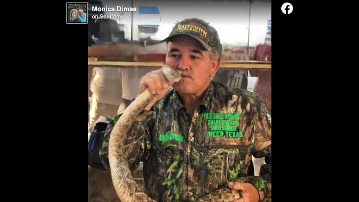 Eugene De Leon Sr., a rattlesnake handler, died after he was bitten by a snake during Rattlesnake Roundup in Freer, Texas.