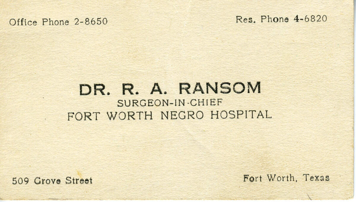 A business card of Dr. Riley Ransom Sr. from about 1927 to 1930, when his hospital was at 509 Grove St., where the Bass Hall parking garage now stands.