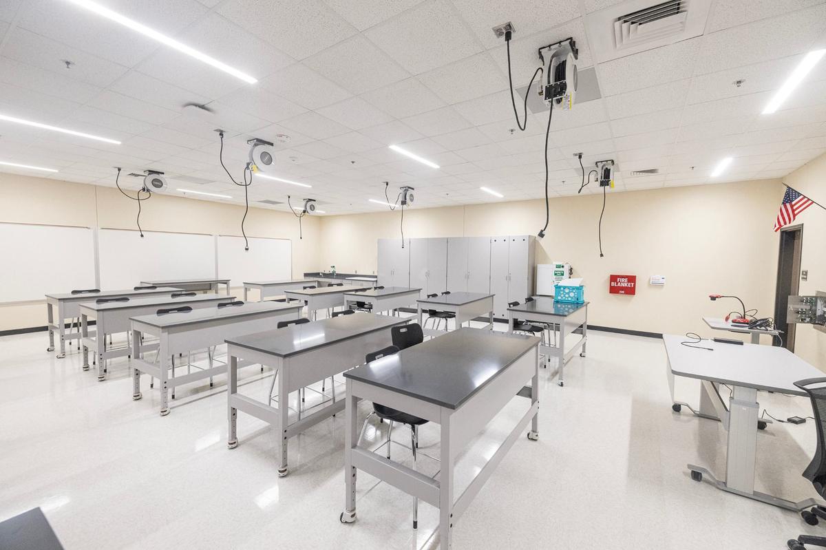 The inside of a chemistry lab room at the new Eagle Mountain High School.