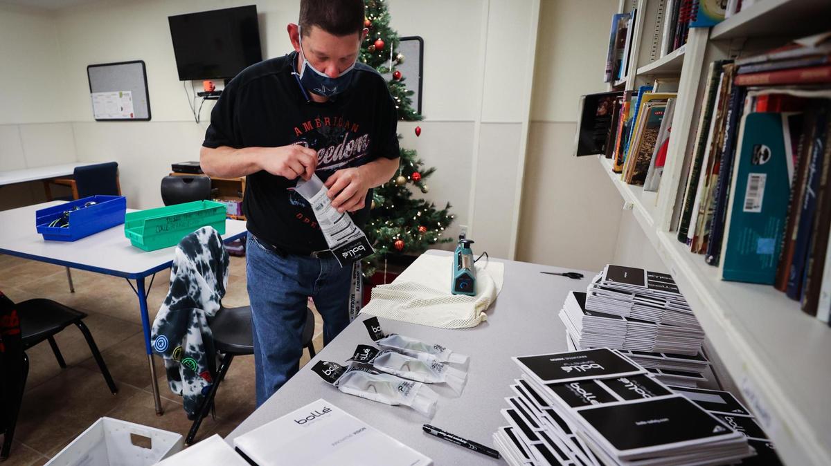 Nick Frey packages safety glasses in his Fort Worth job at My Health My Resources (MHMR). Individuals living with intellectual and development disabilities have trouble finding employment. MHMR partners with various companies to provide those opportunities.