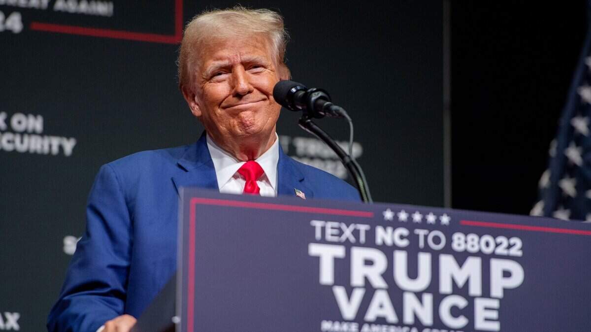 Republican presidential candidate Donald Trump speaks to supporters at a rally at Thomas Wolfe Auditorium in Asheville, N.C., on Aug. 14, 2024.