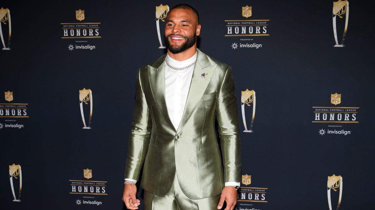 Dallas Cowboys Dak Prescott arrives for the NFL Honors award show ahead of the Super Bowl 57 football game, Thursday, Feb. 9, 2023, in Phoenix. (AP Photo/Matt York)