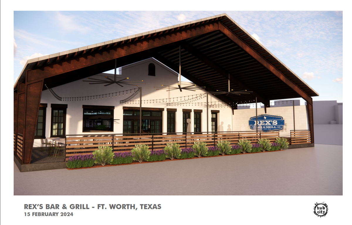 Rex’s Bar & Grill will have an outdoor stage on its covered patio when it opens in late summer or early fall in Fort Worth.
