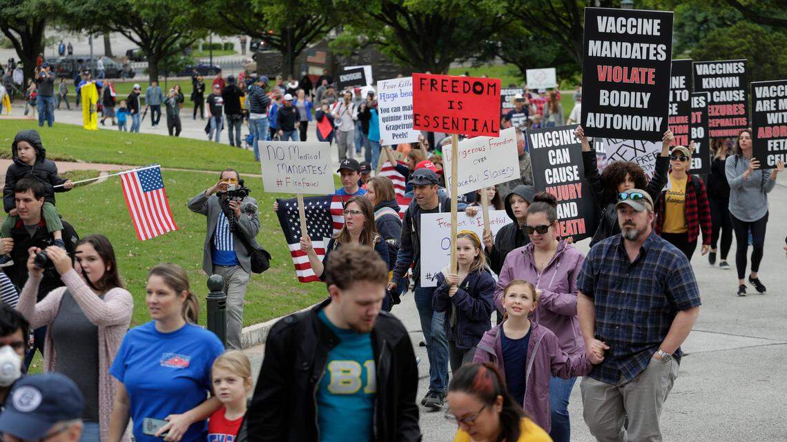 Protesters rally at the Texas State Capitol to speak out against Texas’ handling of the COVID-19 outbreak, in Austin, Texas, Saturday, April 18, 2020. Austin and many other Texas cities remain under stay-at-home orders due to the COVID-19 outbreak except for essential personal. (AP Photo/Eric Gay)