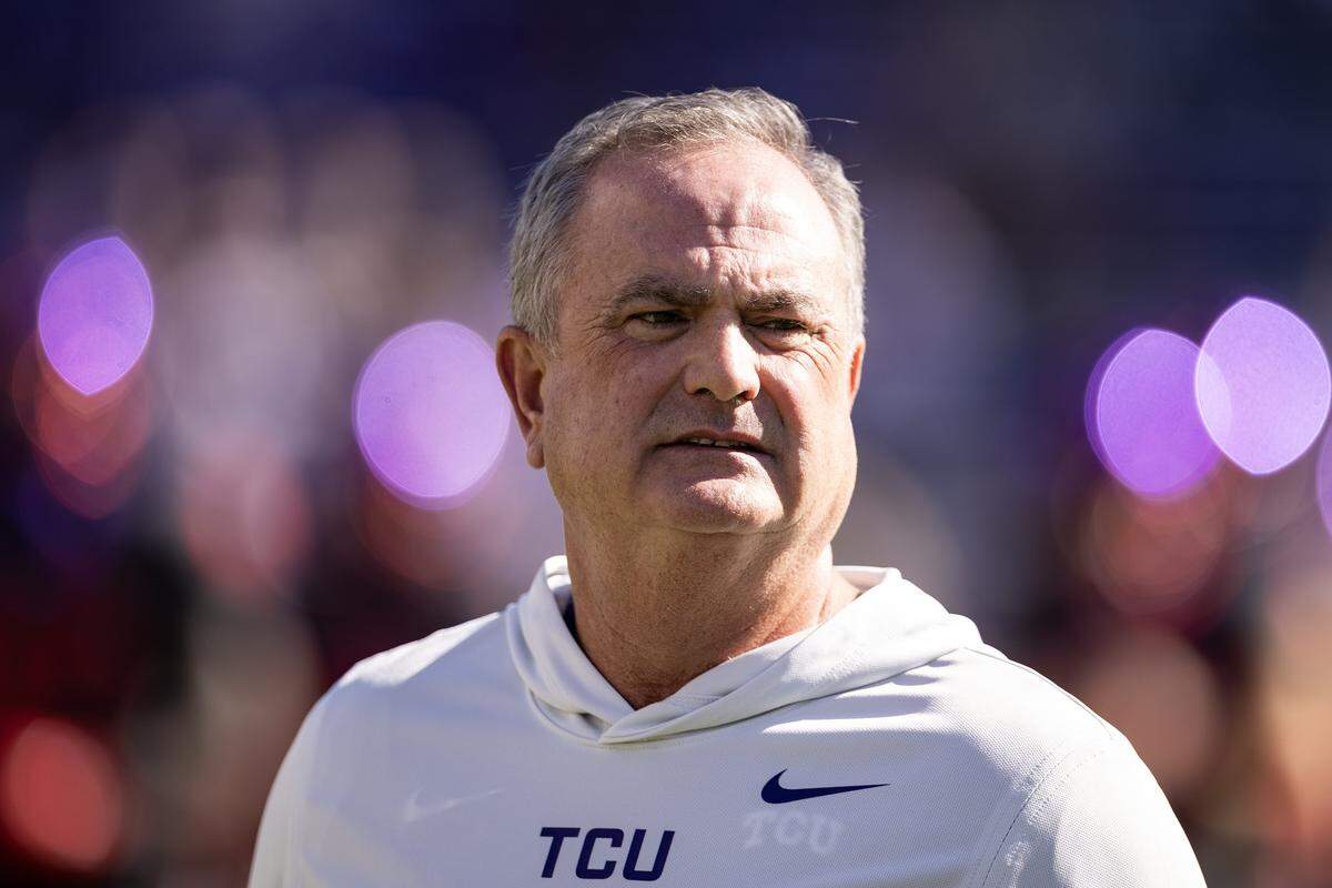 TCU head coach Sonny Dykes comes out of the tunnel prior to the first half of a Big XII football game between the TCU Horned Frogs and the Iowa State Cyclones at Amon G Carter Stadium in Fort Worth on Saturday, Nov. 8, 2025.