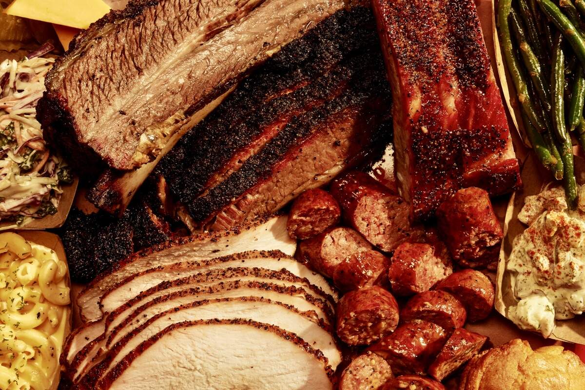 A sampler plate at Terry Black’s Barbecue, an Austin-based chain from a Lockhart family.