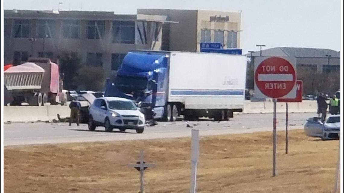 Traffic stopped along I-35W Friday afternoon near Alliance Airport.