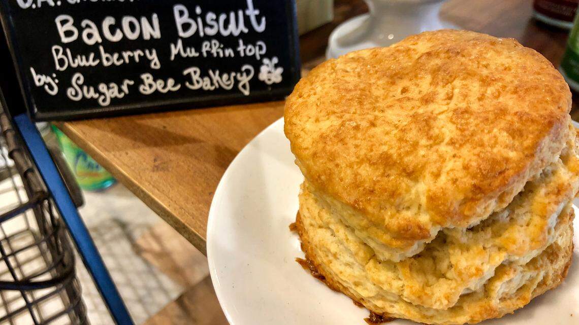 Biscuits at Urban Alchemy in Arlington came from Sugar Bee Bakery.