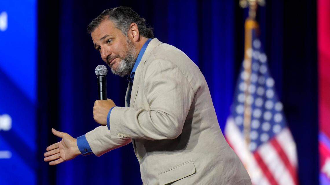 Sen. Ted Cruz, R-Texas, gestures while speaking at the Conservative Political Action Conference (CPAC) in Dallas, Friday, Aug. 5, 2022. (AP Photo/LM Otero)