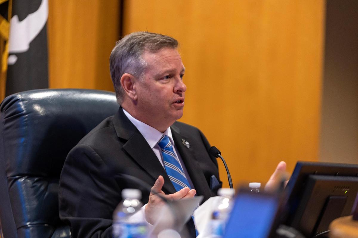 Tarrant County Judge Tim O’Hare at a Commissioners Court meeting in February.