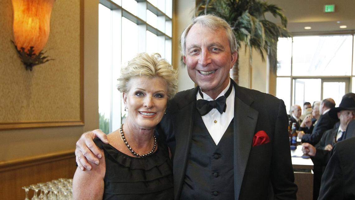 Sandra, left, and Rice Tilley at the black tie gala celebrating the USS Fort Worth in Galveston, Texas, Friday, Sept. 21, 2012.