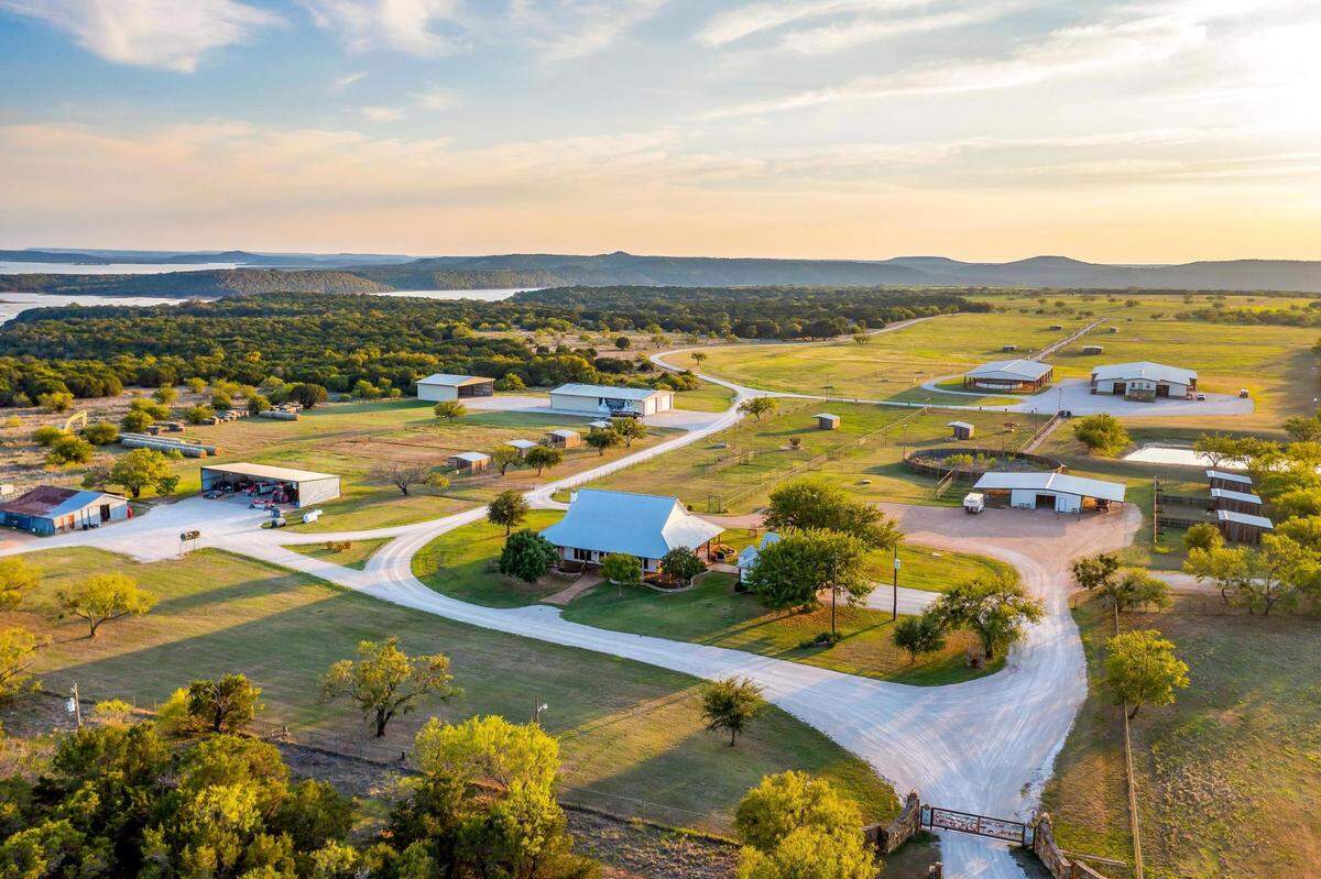 Aerial view of a ranch for sale near Graham, Texas. 