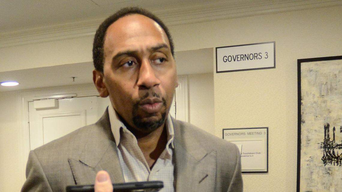 Popular ESPN talk show host, Stephan A Smith, speaks to members of the media. Photos made at the Charlotte Sheraton on July 19, 2017.