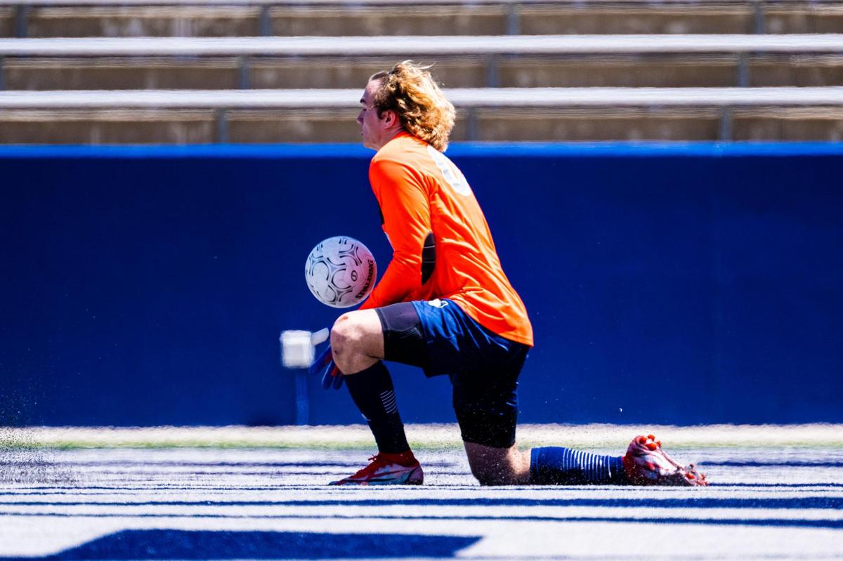 Aidan Tidwell makes a save during the 6A Regional Final Keller and Plano at McKinney ISD Stadium on April 9th, 2022.