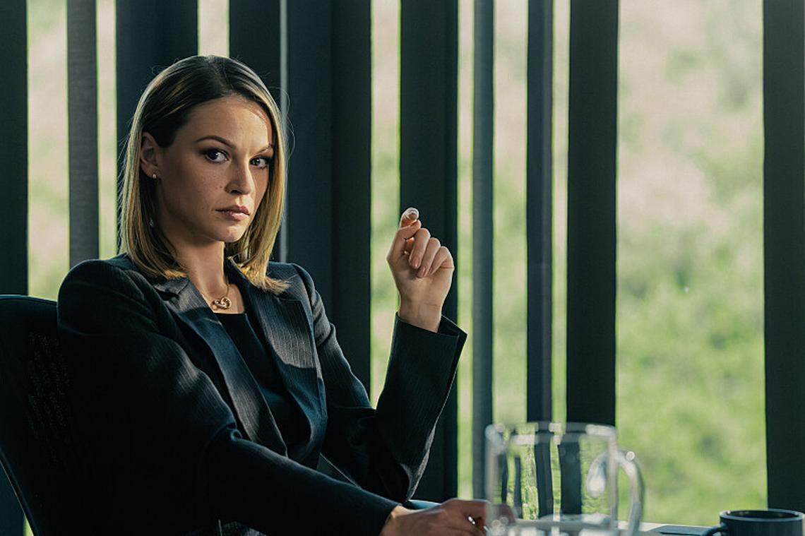 Kayla Wallace as Rebecca Falcone in season 1, episode 4 of “Landman” streaming on Paramount+.