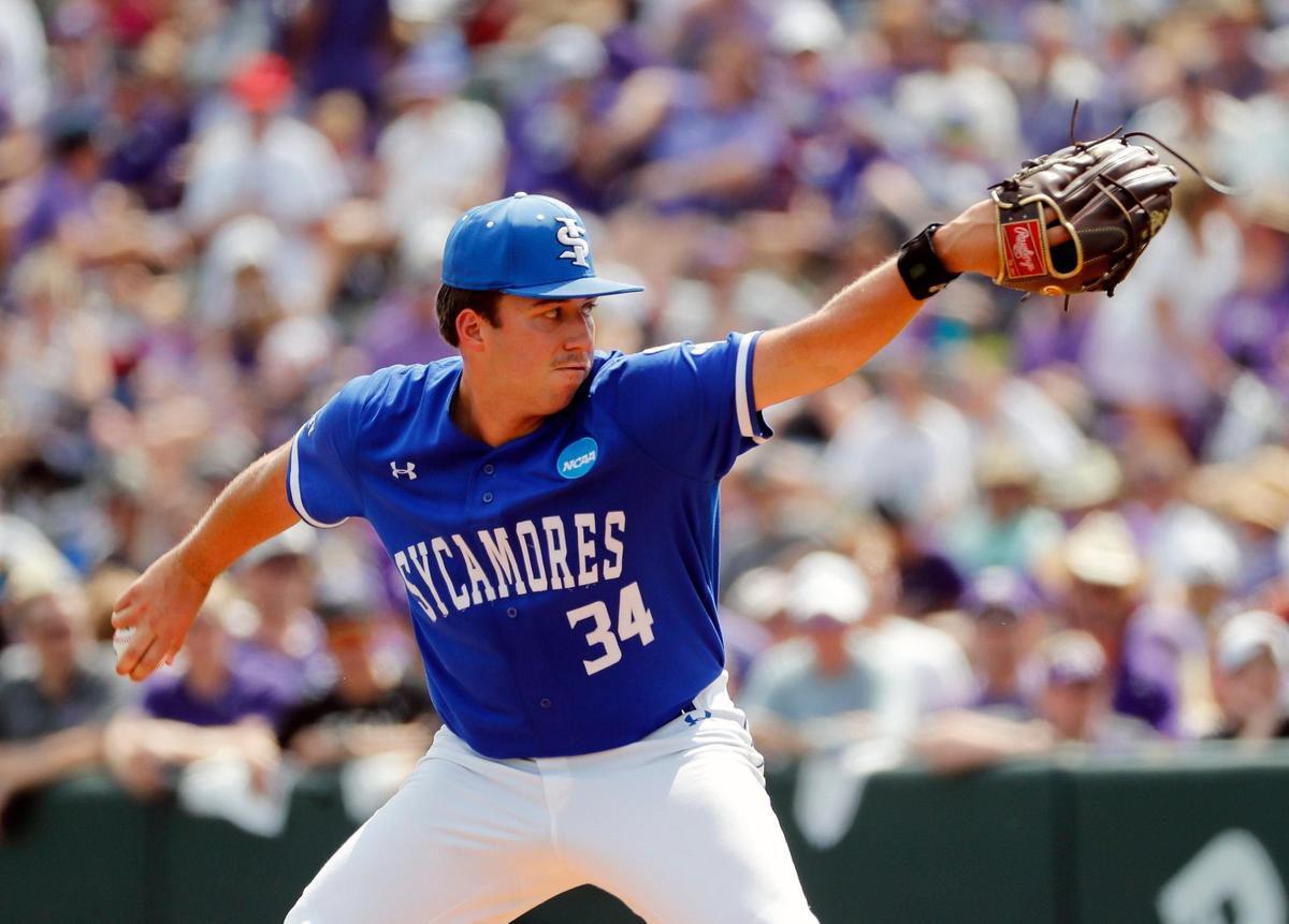 Indiana State starting pitcher Matt Jachec (34) works in the first inning of game one of the NCAA Super Regional between TCU and Indiana State at Lupton Stadium in Fort Worth, Texas, Friday June 09, 2023. (Special to the Star-Telegram Bob Booth)
