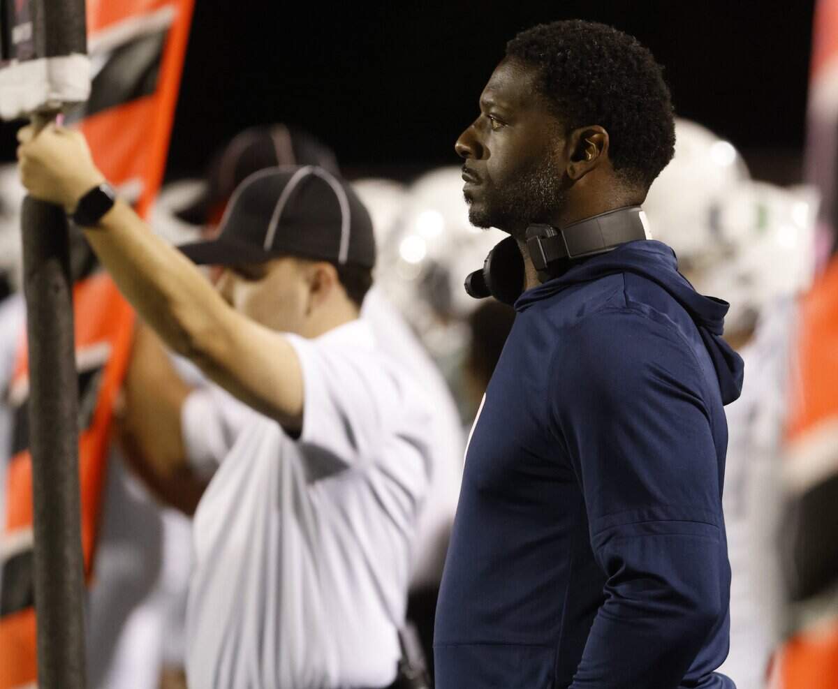TCU great and Oakridge School run game coordinator LaDainian Tomlinson watches the offensive unit during the first half of the SPC 2025 3A Football Championship football game between The Oakridge School and Fort Worth Country Day at Mavericks Stadium in Arlington, Texas, Saturday Nov. 08, 2025.