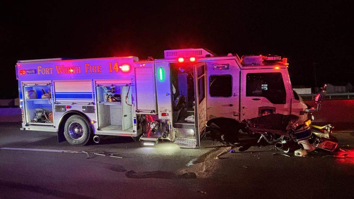 Fort Worth Engines 5 and 14 responded to a crash at the U.S. 287 interchange when a northbound pickup truck hit Engine 14, officials said.