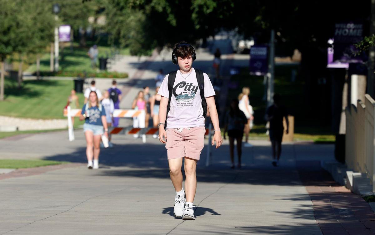 Students return to Texas Christian University campus for the first day of class on Monday, Aug. 19, 2024, in Fort Worth.