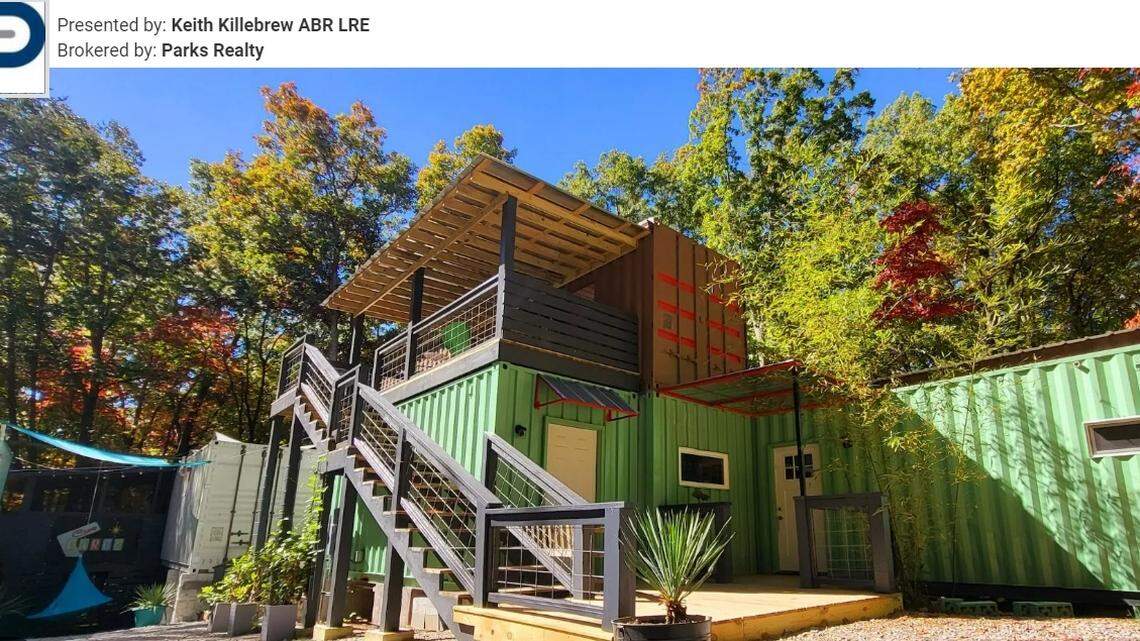 Whimsical retreat for sale in Tennessee is made from shipping containers. Take a look