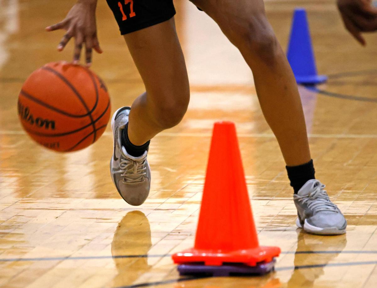 The Poly Parrots wear Sabrina 2 shoes during practice at Polytechnic High School outside gym in Fort Worth, Texas, Thursday, Feb. 06, 2025.