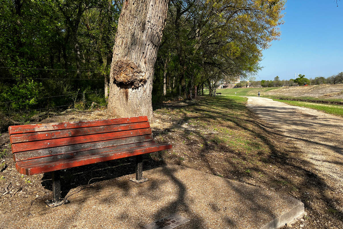 A bench along the Trinity Trails in Fort Worth is near the location where Jesca Arnold was attacked in 2017. Arnold started the nonprofit Safe and Happy Trails to facilitate the installation of emergency call posts along the city’s trails and in parks.