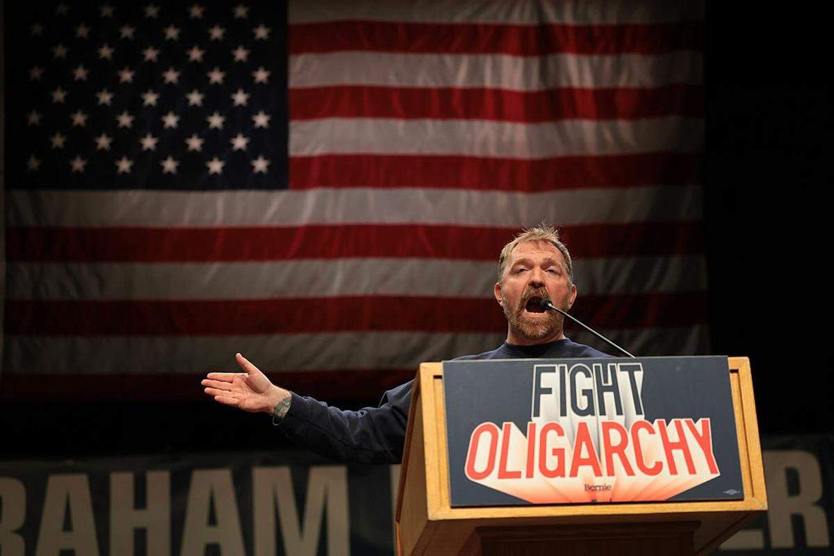 Democratic U.S. Senate candidate Graham Platner speaks May 24 at a campaign rally in Orono, Maine.