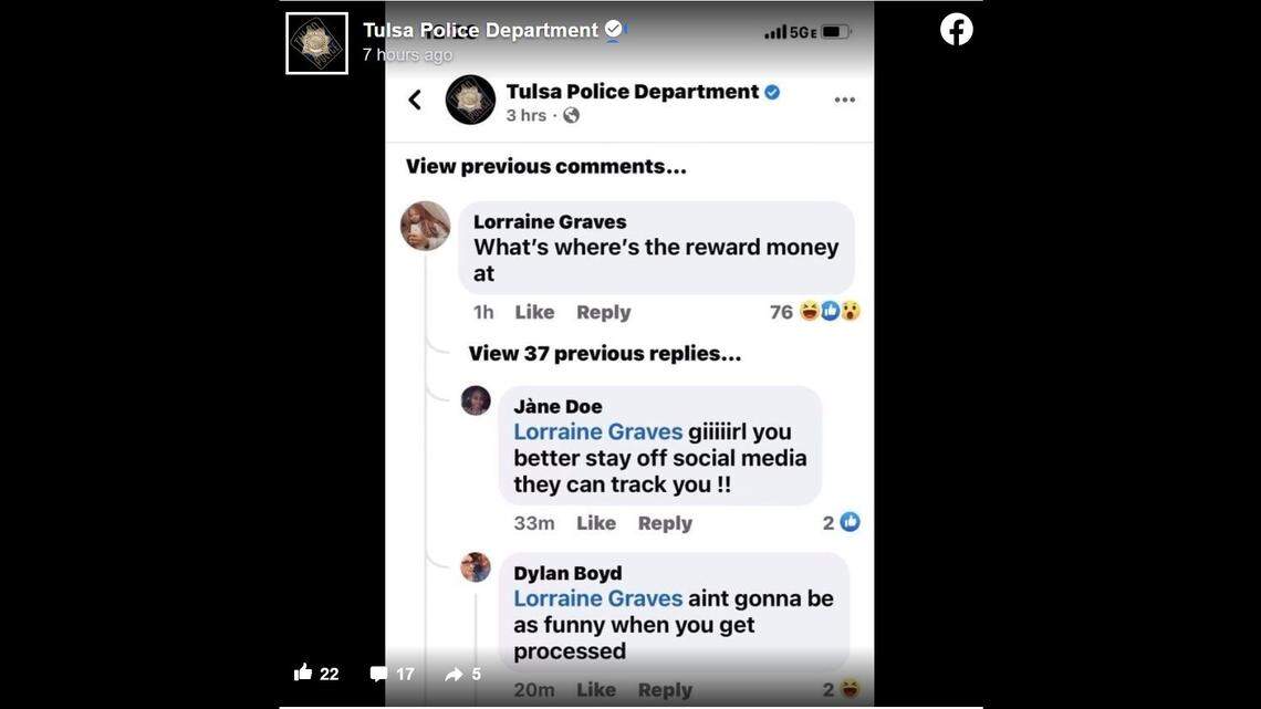 The suspect commented on a police post about her, which led to her arrest a day later, police say.