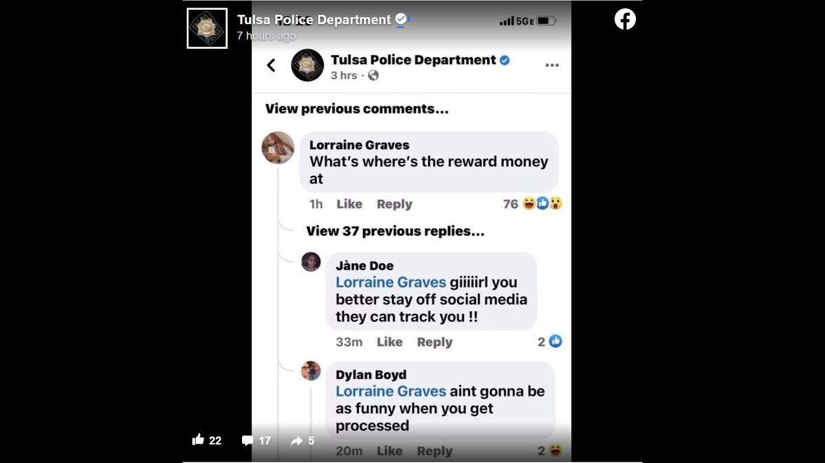 The suspect commented on a police post about her, which led to her arrest a day later, police say.
