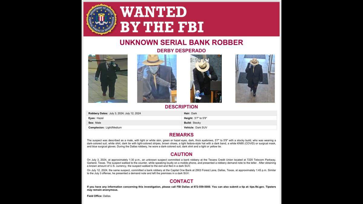 Wanted poster from the FBI on the “Derby Desperado.”