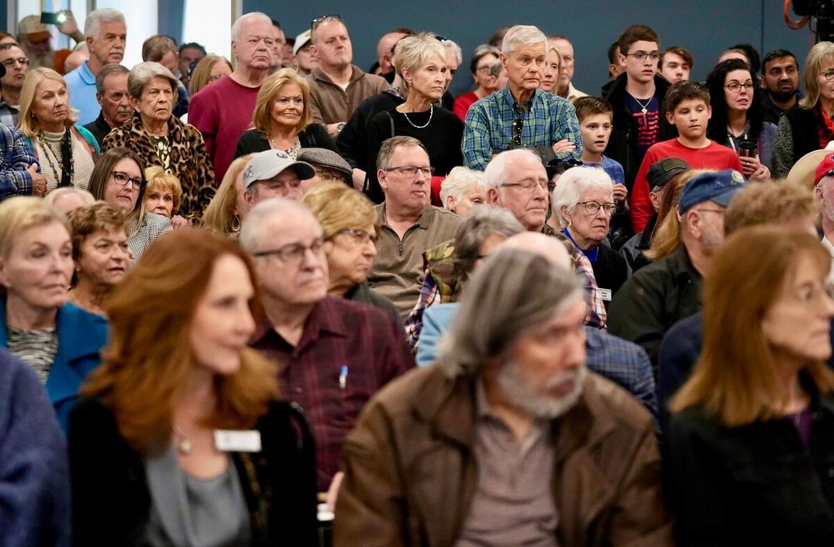 Supporters listen to Texas Attorney General Ken Paxton speaks against Republicans supporting Rep. Dustin Burrows in the Texas House speaker’s race at the headquarters for Texas Scorecard, a conservative advocacy group, in Leander Tuesday January 7, 2025. The event in Leander came after a similar rally in Fort Worth where Paxton urged grassroots Republicans to pressure GOP members of the Texas House not to give power to Democratic lawmakers during the upcoming legislative session.