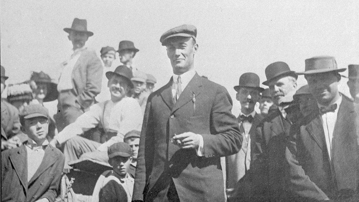 Calbraith “Cal” Rodgers (center; b.1879 - d.1912), who flew the first plane into Fort Worth on Oct. 17, 1911, and landed in a pasture in the Ryan Place neighborhood.
