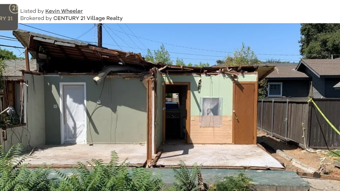 This home was destroyed by a falling tree in CA. Now, the crushed estate is for sale