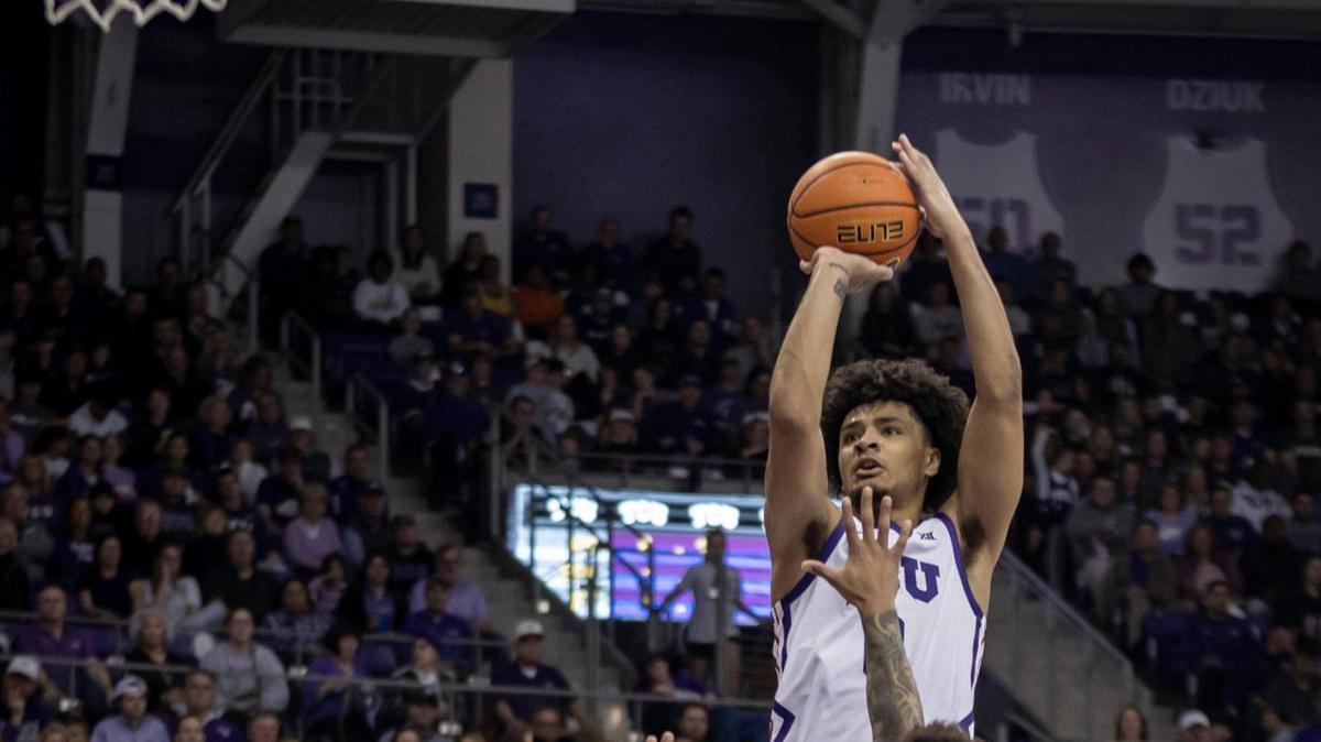 TCU guard Micah Peavy shoots against Baylor on Saturday at Schollmaier Arena.