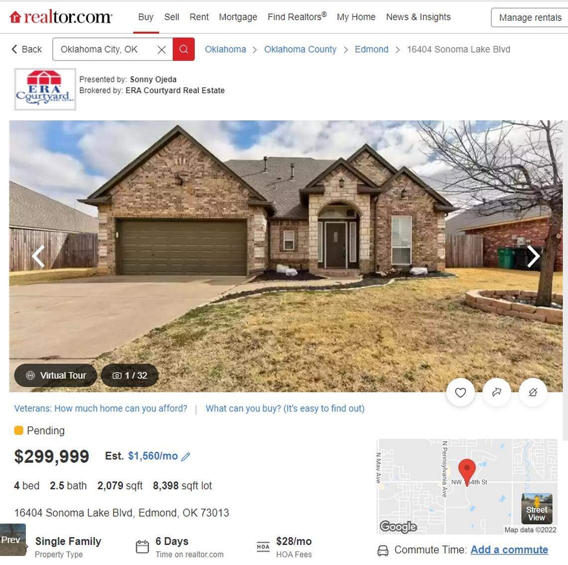 This four-bedroom home in Edmond, Oklahoma, was listed for $299,999.