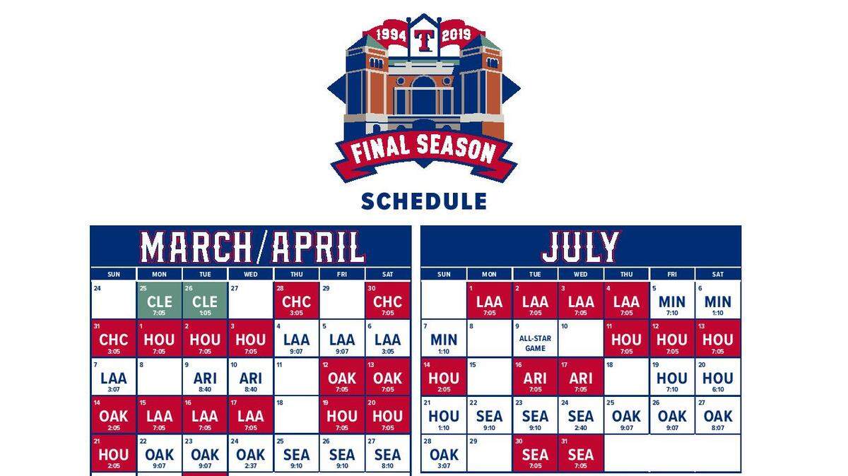 The Texas Rangers’ 2019 schedule